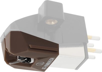 Diamant til pladespiller AT-VMN95SH, sort vinklet krop, sølvfarvet metalbase, forgyldte stik, synlig nålespids