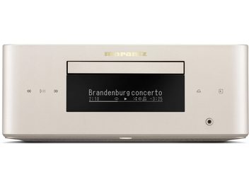 Универсална Hi-Fi система Marantz MCR 60n DAB в златисто сребристо, изглед отпред с централен черен дисплей и сензорни управления