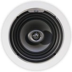 Klipsch R2650C loftsindbygget højttaler, set forfra, konisk diskanthøjttaler i midten, mat sort membran, aluminiumskant