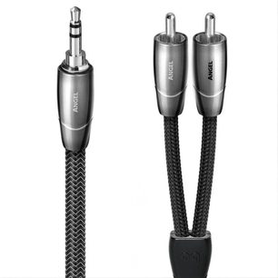 Audiokabel Audioquest Angel mini-jack 3,5 mm na 2 RCA, kovově šedé konektory a černý opletený plášť