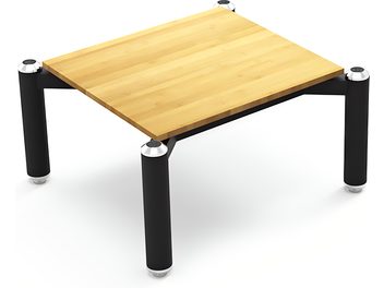 Półka Spider III z jasnego drewna bambusowego Norstone Design na czarnych nogach, widok perspektywiczny z góry, w formacie prostokątnym