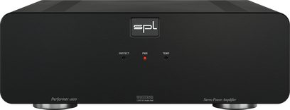 Højttalerforstærker med høj troværdighed SPL Performer s800 sort med rektangulær front, centreret logo, 3 indikatorlamper og inskriptioner