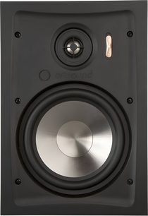 Schwarzer, einbaubarer Wandlautsprecher ArtSound RE2060 mit silbernem Aluminium-Woofer und sichtbarem runden Hochtöner auf der Frontseite