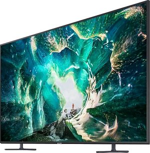 Samsung UE82RU8005-fjernsyn der viser et fantastisk undervandssceneri med fisk og lysende turkisfarvede koraller