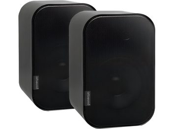 Coppia di diffusori hi-fi compatti ArtSound UNI30 neri, cabinet rettangolare con bordi arrotondati e frontale con griglia metallica