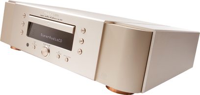 Marantz SA-7S1 sølv/guld CD-afspiller, frontvisning, sølvfarvet frontpanel med LCD-display og guldfarvede knapper
