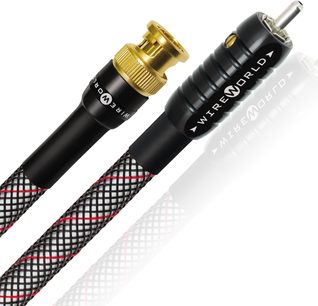 Wireworld Silver Starlight 8 digital koaksialkabel, forgyldte RCA- og BNC-stik, sort kappe med rødt og hvidt rombemønster, længde 0,5 m