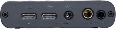 Convertitore audio portatile iFi Audio iDSD GR 2 nero, lato posteriore con porte USB-C e uscite da 4,4 e 3,5 mm