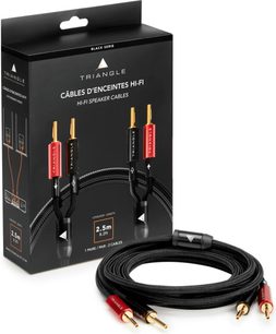 Hi-fi luidsprekerkabel Triangle Black 2,5 m, zwarte gevlochten mantel met rood-zwarte vergulde banaanstekkers voor de doos