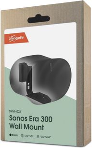 Svart väggfäste för högtalare Vogel's SWM 4023, avbildat med en Sonos Era 300 på förpackningen