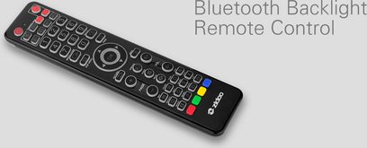 Zidoo Z1000 PRO sort Bluetooth-fjernbetjening med numerisk tastatur, farvede navigationsknapper og blå strømknap