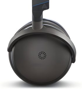Audeze Maxwell 2 PlayStation-hovedtelefon, sidevisning, sort, lukket, rund ørekop, gråt hovedbånd med blå kant
