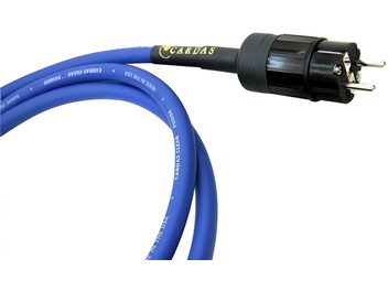 Blåt Cardas Clear Power-strømkabel med tyk kappe og sort netstik med to ben