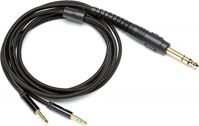 Sort flettekabel med forgyldte jackstik i enderne, til åbne hi-fi hovedtelefoner Hifiman Arya