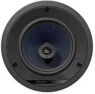 Zapuštěný reproduktor Bowers & Wilkins CCM683, pohled zepředu, černá mřížka se stříbrným středovým reproduktorem