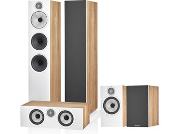 Bowers & Wilkins 603 S3 Standlautsprecher- und Regallautsprecher-Set, Ausführung in hellem Eichenholz mit weißer Frontblende