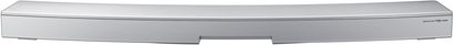 Samsung HW-MS6501 metallisk grå soundbar, set forfra, aflang og buet form, sort gitter på forsiden