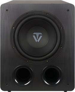 Tonewinner SW-D4000 sort subwoofer med træfront, centermontering af højttaler og to runde basporte i bunden