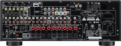 Denon AVR-2309 hjemmebiograf-forstærker, frontpanel, mange audio/video-stik, knapper og drejeknapper til justering