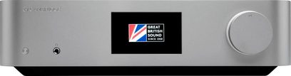 Cambridge Audion EDGE NQ -verkkosoidinsoitin, hopeanharmaa, etunäkymä, LCD-näytössä "Great British Sound" -logo