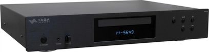 Taga Harmony TCD-50 sort audiofil CD-afspiller, front, metalkabinet, blåt display, knapper