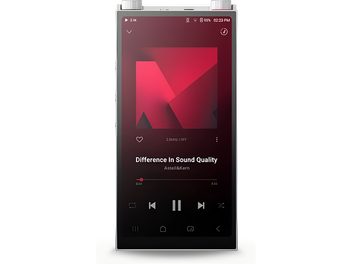 Astell&Kern PD20 audiofil hordozható lejátszó elölnézet, ezüst ház, nagy érintőképernyő és két tekerőgomb a tetején