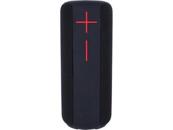Bluetooth-kõlar Yourban Getone 30, eestvaade, silindrikujuline, must pind, punased ristnupud, võrguline tekstuur