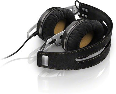 Sennheiser MOMENTUM On Ear G hovedtelefoner i sort M2, hovedbøjle og ørepuder i sort læder, runde ørekopper, flettet kabel med fjernbetjening