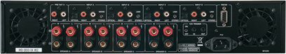 Rotel RKB-850 sort multikanal-effektforstærker, set forfra, 8 kanaler, knapper og RCA-stik på forsiden