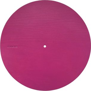 Pladetallerken-cover til pladespiller Bringhs, cirkulær, fuchsia finish, glat overflade, centralt hul, logo indgraveret på den ene side