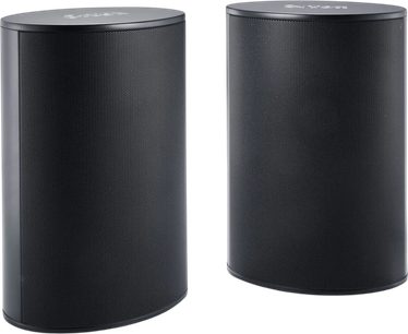 Kompaktní hi-fi reproduktor Canton Puro 30 v černé barvě, pohled zepředu a ze tří čtvrtin, zaoblený design s celoplošnou mřížkou