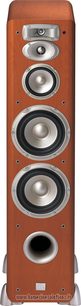 JBL L880 Standlautsprecher aus hellem Holz, Frontansicht, mit 4 runden silbernen Lautsprechern in verschiedenen Größen und einem schwarzen Hochtöner
