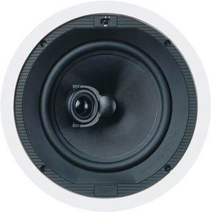 Bowers & Wilkins CCM 618 indbygningshøjttaler, set forfra, sort rund højttaler med metalristelåg