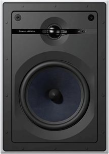 Indbygget Bowers & Wilkins CWM663 højttaler, set forfra, sort gitter med central diskant, mørk grå firkantet ramme
