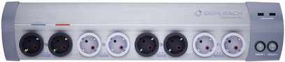 Multiprzewodowa listwa zasilająca Oehlbach Power Socket 907 biała 17030, 8 gniazd sieciowych żeńskich, 2 porty USB, indywidualne przełączniki