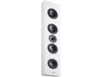 Boxă de perete încastrabilă Canton Atelier InWall 9 albă cu patru difuzoare negre verticale