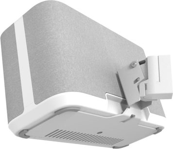 Uchwyt głośnikowy Cavus CMDH350W do Denon Home 350, widok z dołu, szary i biały głośnik zamocowany na uchwycie