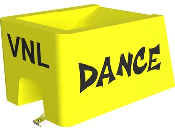 Ace diamant Ortofon STYLUS VNL DANCE galben, carcasă din plastic, inscripții VNL și DANCE, cantilever argintiu, vedere din trei sferturi
