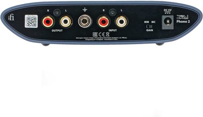 iFi Audio ZEN Air Phono 2 phono-forforstærker, bagside med stereo-RCA, jordterminal og MM/MC-vælger