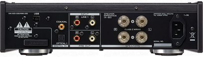 TEAC AI-503 Silber Stereo-Hi-Fi-Verstärker, Rückseite, analoge und digitale Audioanschlüsse, USB-Anschlüsse, Lautsprecheranschlüsse