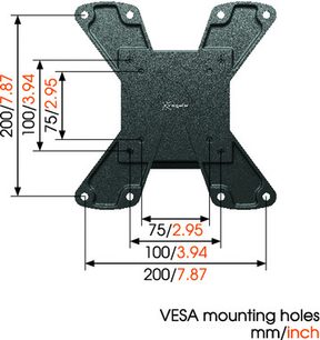 Vægmonteret TV-beslag Vogel's Wall 1115 i sort metal med 4 drejelige arme og monteringsmål i mm/tommer
