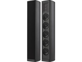 Piega Coax 611 sort hi-fi gulvhøjttalere, slankt design, front med bånddiskant og fire højttalere