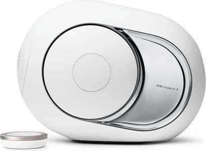 Бездротова підключена колонка DEVIALET PHANTOM I 103 DB Chrome стерео, хромоване покриття, вид спереду, з пультом дистанційного керування