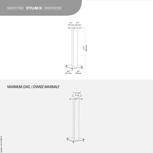 Norstone Stylum 3 høyttalerstativ i satinert sølv, dimensjoner 80 cm x 25 cm x 25 cm, maksimal belastning 50 kg