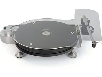Michell Engineering UniCover turntable dust cover, clear acrylic, wavy shape, tonearm cutout, 3/4 view