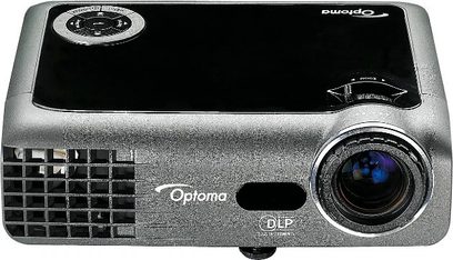 Optoma EX330e DLP-projektor set forfra, sølvgråt kabinet, sort linse, kontrolpanel