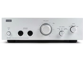 STAX SRM-T8000 strieborný slúchadlový predzosilňovač, pohľad spredu, otočné gombíky a prepínače na striebornom prednom paneli