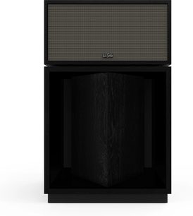 Klipsch La Scala AL6 gulvhøjttaler sort front med beige topgitter og sort tekstureret træstruktur