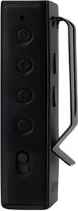 Questyle etui M18i taske til audiophile afspiller, sort præget læder, sidevisning med metalbælteclip og knapper