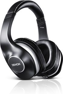 Åbent hi-fi hovedsæt Denon AH-D600, set fra venstre profil, blanke og matte sorte ørekopper, polstret sort hovedbøjle, ovale sorte ørepuder